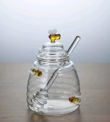 Glass honey pot - pot, bees