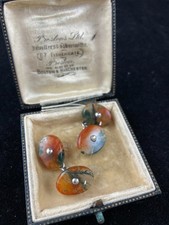 Antique Victorian Moss agate silver chain link Cufflinks Orange green Scottish