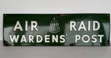 Air Raid Wardens Post Vitreous Enamel Sign.
