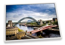 Newcastle Quayside Tyne Bridge Blue CANVAS FLOATER FRAME Wall Art Print Picture