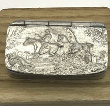 C Currey Ltd of Chichester Pewter Snuff Box Hinged Lid Hunting Scene No 130