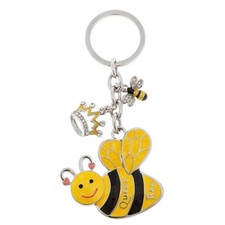 Queen Bee Keyring Bumble Bee Enamel Diamanté Charm Bag Key Ring