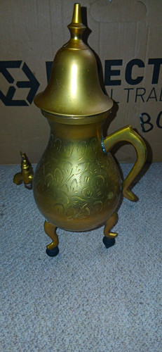 Brass engraved lidded jug - brass,