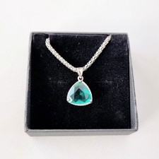 Gift boxed silver , green stone and clear stones, silver chain, nice gift.