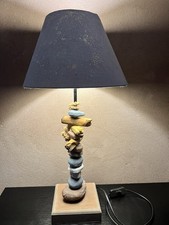 Driftwood & Stone Lamp Resin - Large Rustic Look Table Lamp & Shade - Used