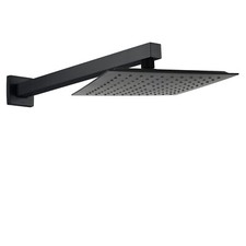 Matte Black 10" Rainfall Shower Head Overhead 400mm Brass Straight Wall Arm Set