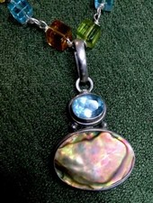 Blue topaz And Abalone Pendant