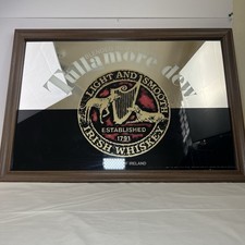 Vtg Tullamore Dew Irish Whiskey Sign Mirror Pub Bar Man Cave Decor 26"x18" RARE