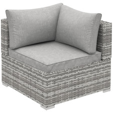 Corner Sofa Rattan Grey 75x75x65cm Outdoor Wicker Single Seat with Cushions Pad