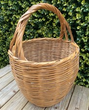 VINTAGE BASKET ROUND WICKER LARGE DEEP STRONG DISPLAY BASKET 40cm Tall VGC