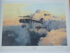 'The Dawn Patrol ' WW1 SE5A Print by Robert Taylor - 248 /1000. Signed by Pilots