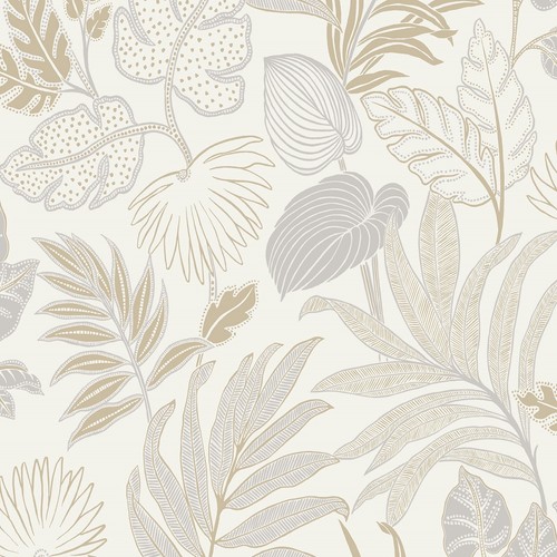 White beige floral wallpaper - white,