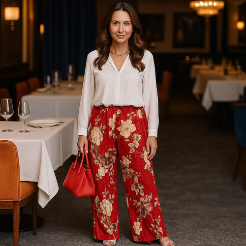Red floral crinkle - floral,