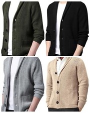 Mens Shawl Collar Cardigan Cable Knit Button with Pocket various size & colour