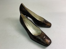 Fabia Soft Flex Leather Faux Snake Skin Bronze Colour Kitten Heel Shoes Size 38