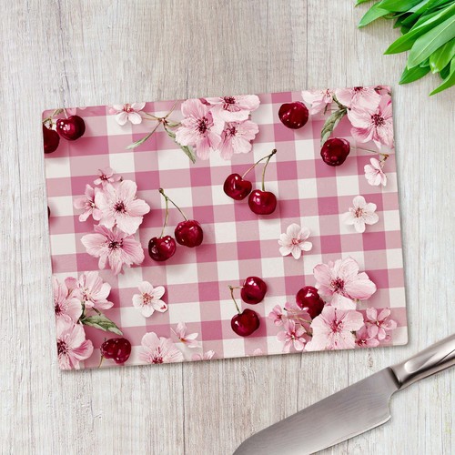 Pink cherry gingham flowers - pink,