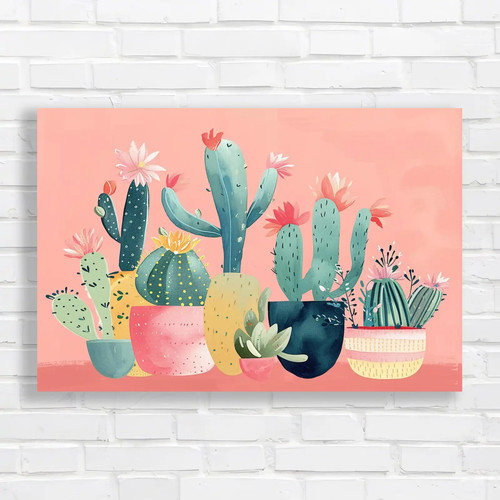 Vibrant cactus garden canvas - garden,