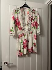 River Island White & Pink Floral Beach Playsuit Size 8