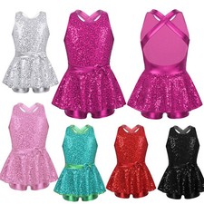 UK Kids Girls Shiny Sequins Dance Dress Gymnastic Leotards Dancewear Costume