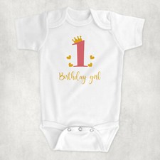 First Birthday Baby Girl 1st Baby Bodysuit, 100% Cotton Vest One Girl Cake Smash