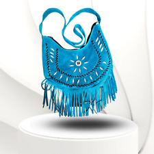 Leather Suede Turquoise Fringe Bag purse western and native American style