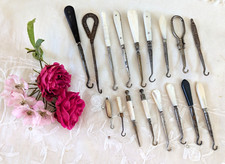 Collection of 18 Antique/Vintage Button & Glove Hooks Mother of pearl Bone Gold