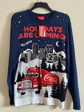 Coca Cola Christmas Jumper Holidays Coming George Truck Sweater Xmas LARGE NEW