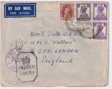 RNAS St Merryn - HMS Vulture Cornwall Cover 1942 India Censored to WRNS