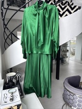 Zara Emerald Green Satin Blouse & Skirt Set Top Sz M, Skirt Sz L