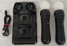 2 X Playstation Move Motion Controllers Black Sony VR PS3 PS4 & Charging Dock
