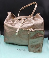 Tiffany & Co. Large Metallic Gold Leather Handbag Tote Bag with Wallet Attached