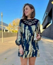ZARA Dress Small Navy Gold