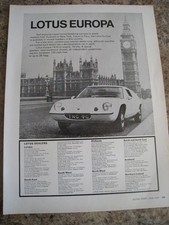 LOTUS EUROPA CAR HOUSES OF PARLIMENT BIG BEN DEALER LIST 1970 ADVERT A4 FILE 51