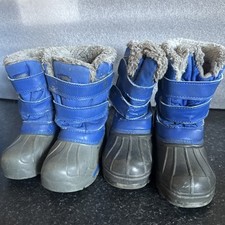 2x CAMPRI KIDS BOYS BLUE HOOK LOOP FUR LINED SNOWPROOF BOOTS SIZE C9 EU26.5 & 27