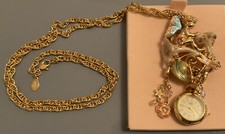Rare Kirks Folly Gold ‘Moonflower’ Watch /Brooch on Rope Style Chain 