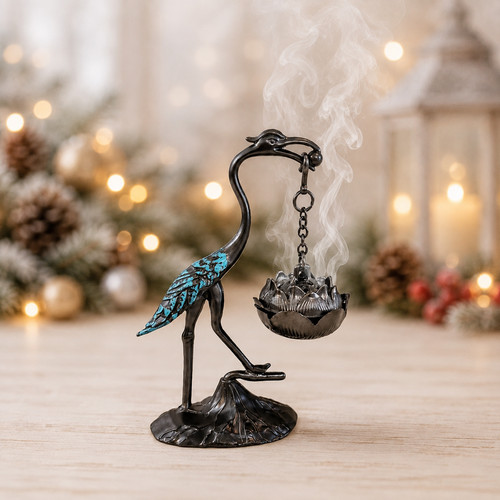 Handmade metal heron incense - metal,