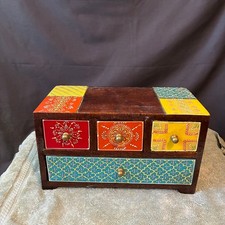 Indian Handpainted Wooden Jewelry Box with 4 Drawers