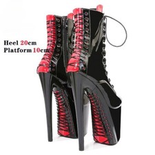 Women Ankle Boots 8 Inch High Heels  Gothic Lacing Red Pole Dancing Boots Shoes