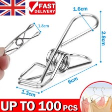 20-100X Stainless Steel Washing Line Clothes Pegs Hang Pin Metal Clips Clamps UK