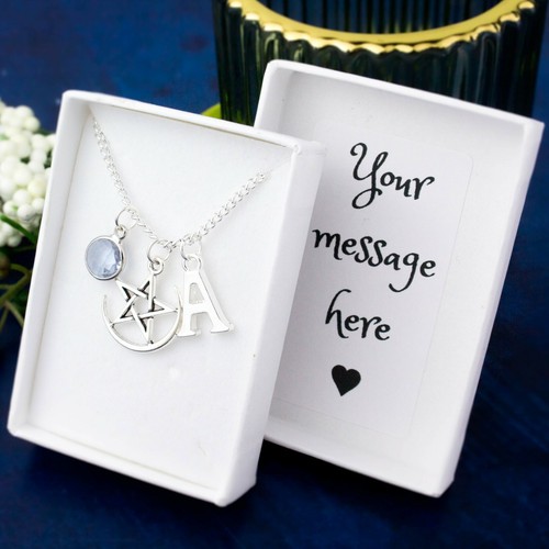 Pentagram and moon necklace - pentagram,