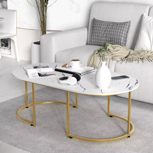 Oval marble coffee table - coffee, table,