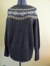 TOAST Brown speckled & Green Brown Fair Isle Crew Neck Wool Jumper Size L VCG