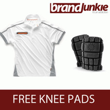 SCRUFFS WHITE ACTIVE PRO ZIP POLO Hardwearing Work Shirt + FREE KNEE PADS