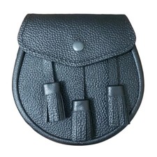 Scottish Kilt Sporran, Scottish Pattern Black Leather Adult Sporran Chain Belt