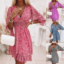 Women Floral Boho Midi Dress