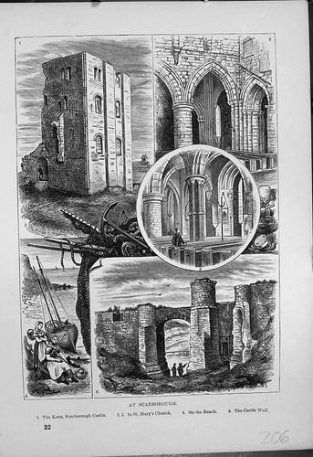 Antique old print scarborough - antique,