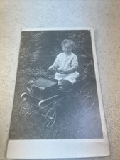 Antique April 4th 1912 RPPC Postcards Little Child Driving Toy Pedal Car