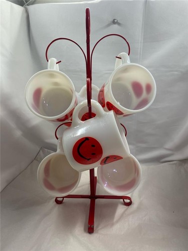 Vintage milk glass red - red, smiley