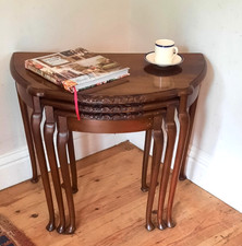 Vintage Flame Mahogany Nest of Three Graduated Demilune Side Tables