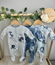 NEXT Baby Boys Set Of 3 Preloved Blue & White Sleepsuits Upto 1 Month